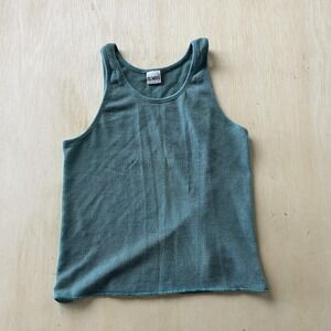 Vintage 80s Islander Tank Top Mens Medium Blue Thermal Waffle Knit Made USA